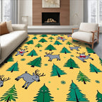 Jolly Reindeer Spruce Trees Yellow Rug
