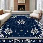 Navy Blue Snowflake Mandala Border Rug