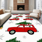 Red Wagon Christmas Tree Delivery Rug