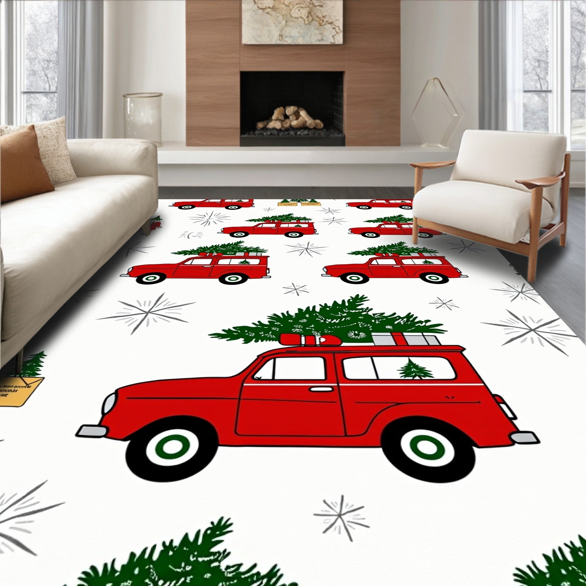 Red Wagon Christmas Tree Delivery Rug
