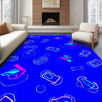 Retro Pink Blue Rectangles and Circles Rug