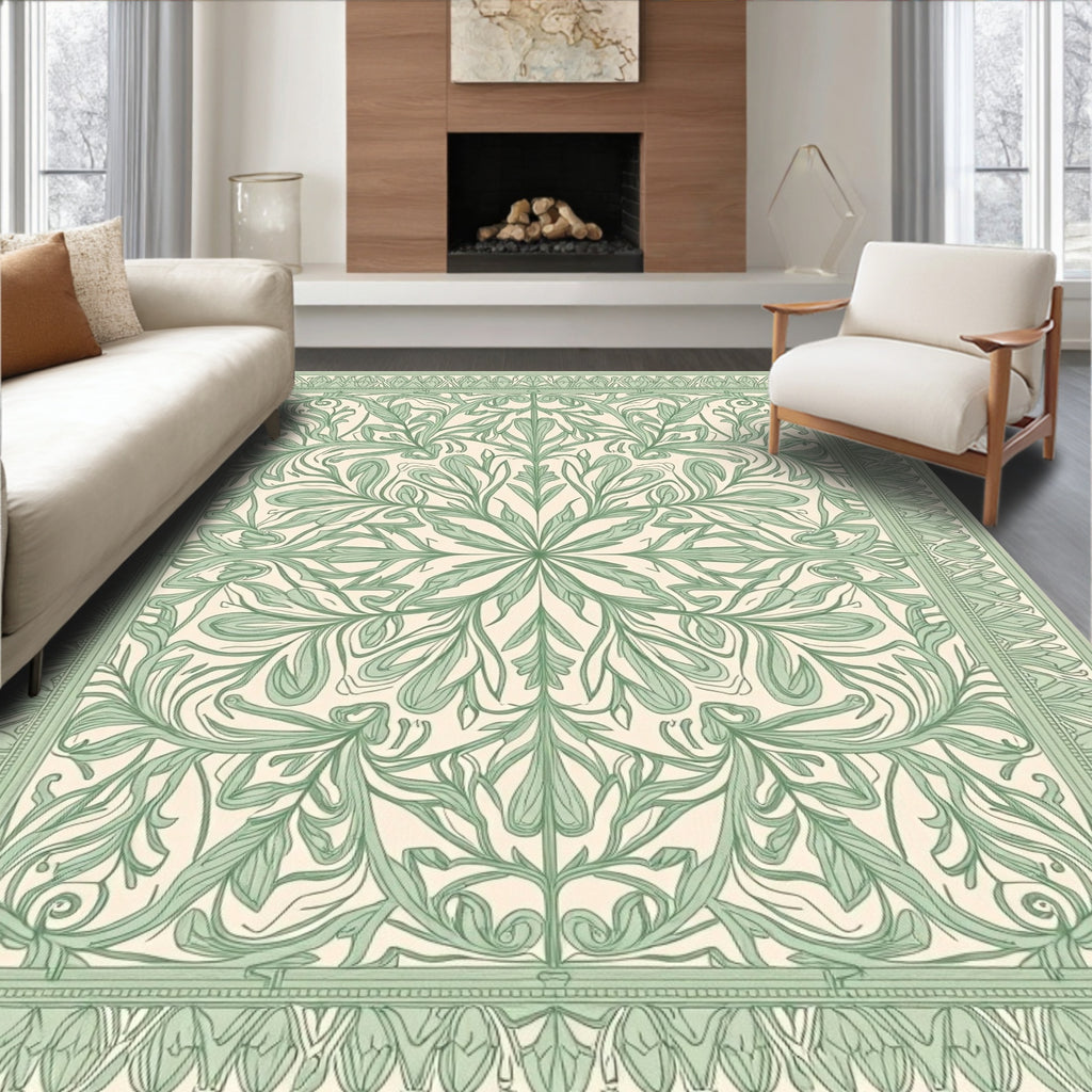 Sage Green Floral Arabesque Rug