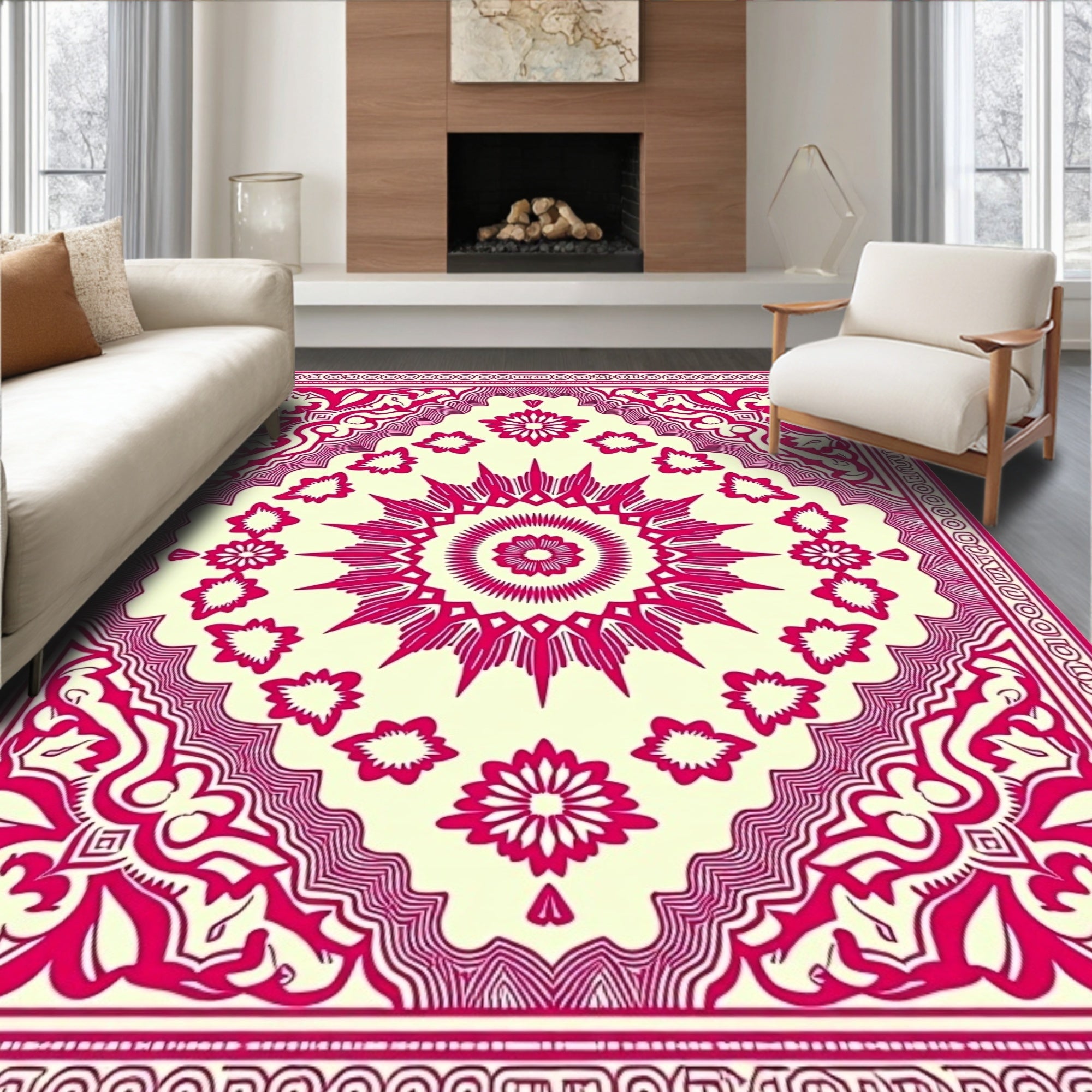 Vibrant Magenta Floral Starburst Medallion Rug