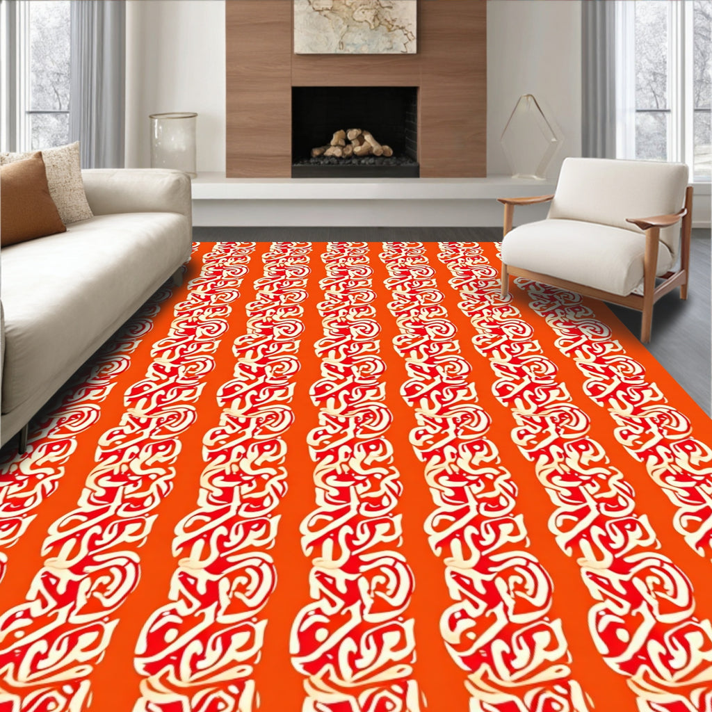 Orange Cream Swirl Vertical Stripe Fabric Rug