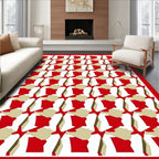 Red Tan White Abstracted Houndstooth Rug