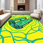 Futuristic Teal Abstract Geometric Rug