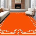 Vibrant Orange White Scroll Border Rug
