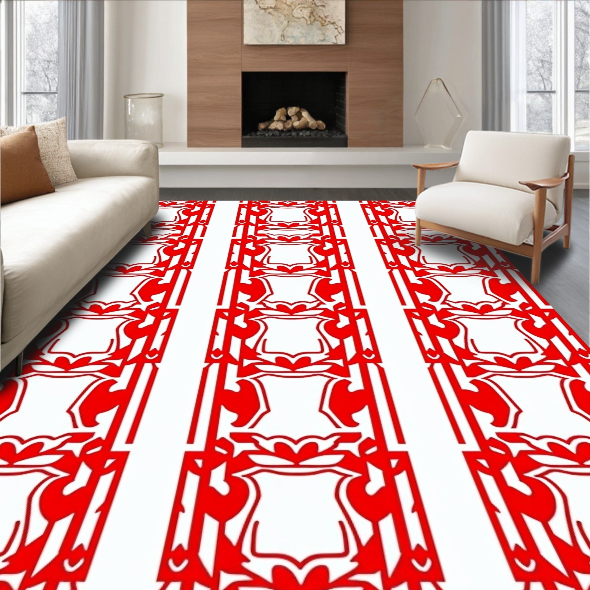 Strong Red Art Deco Shield Collection Rug