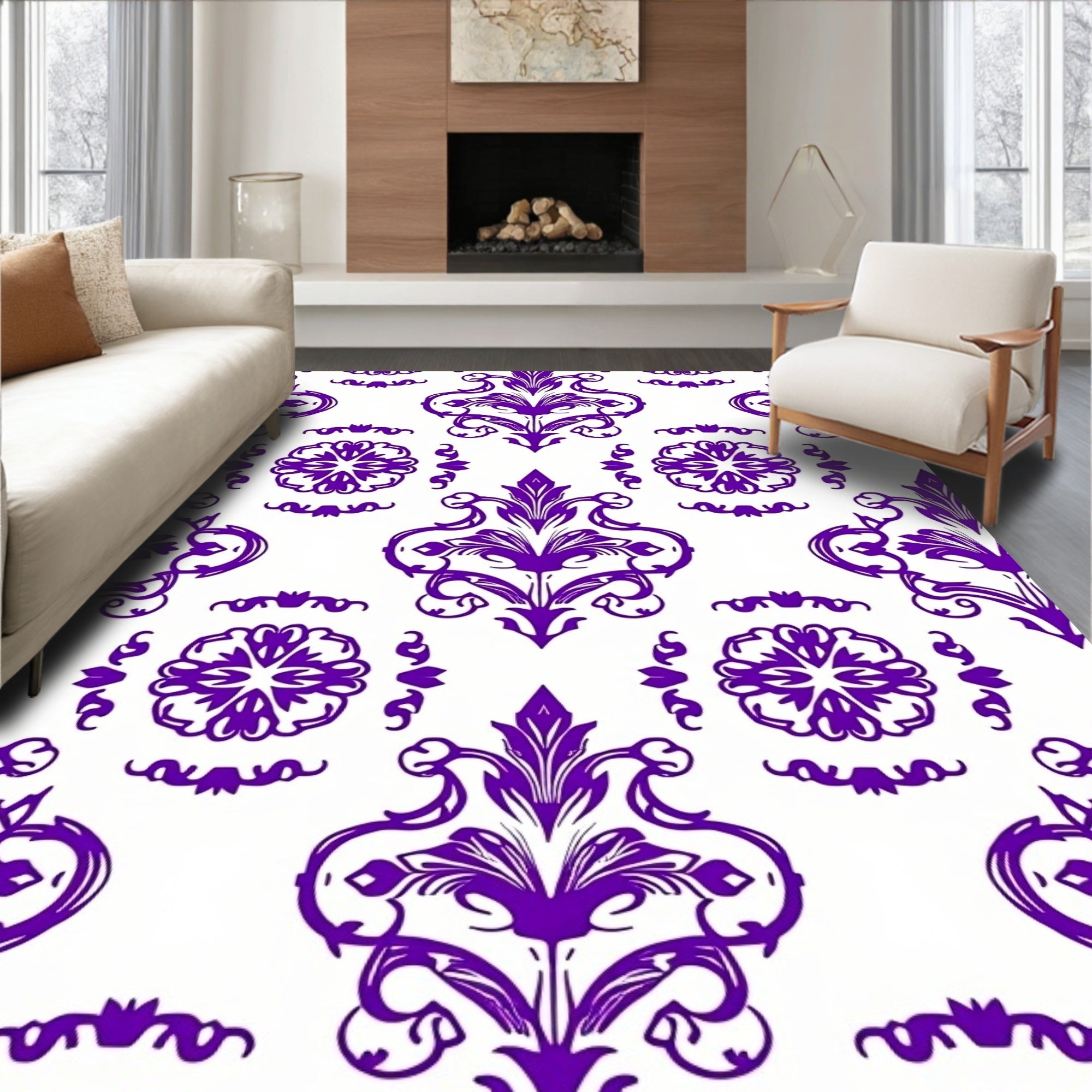 Deep Purple Classic Flourish Damask Rug
