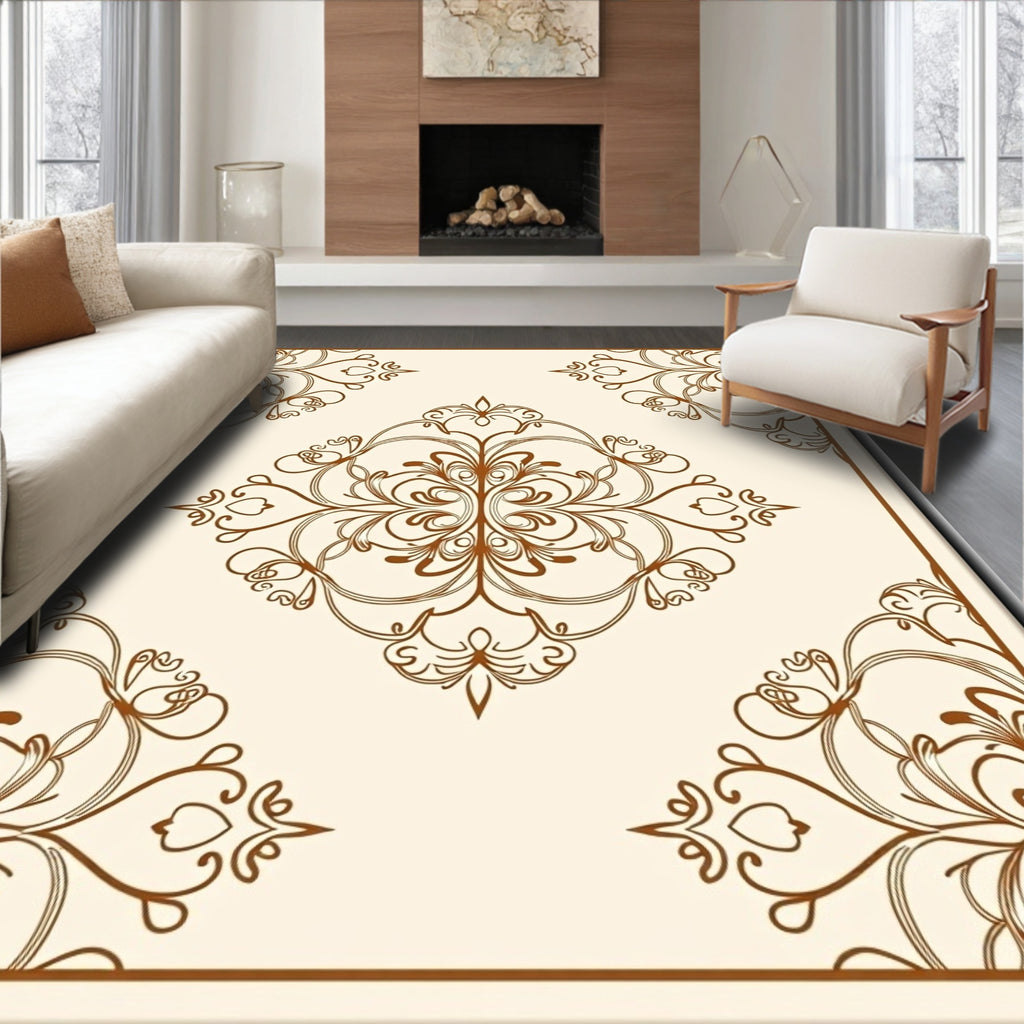 Ornate Brown Floral Medallion Rug