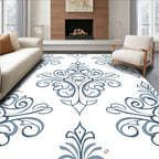Classic Blue Arabesque Scrollwork Area Rug