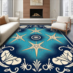 Golden Starburst Celestial Deep Blue Rug