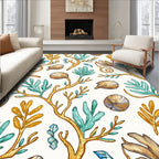 Golden Coral Teal Leaf Shells Rug