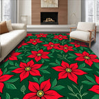 Red Floral Green Leaf Bloom Rug