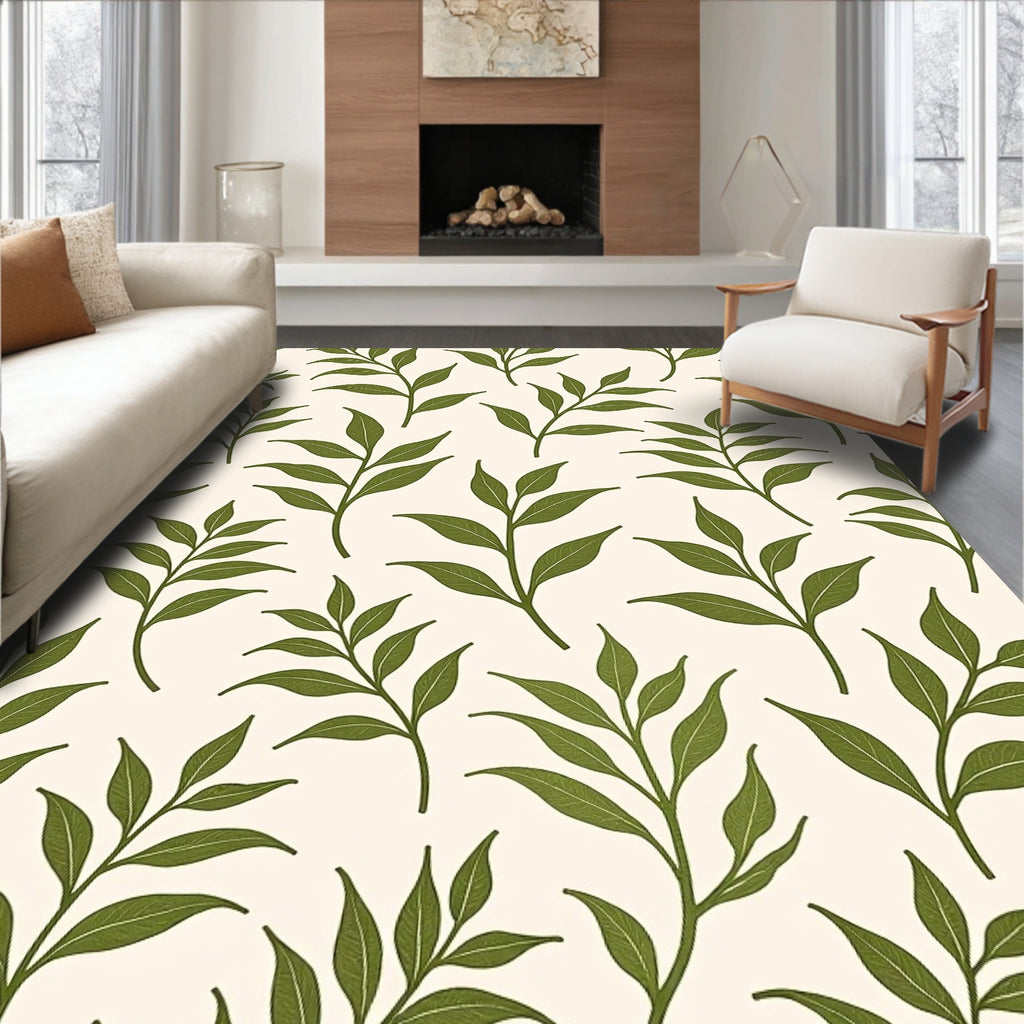 Evergreen Foliage Branches on Cream Rug