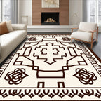 Ivory Brown Geometric Central Medallion Rug