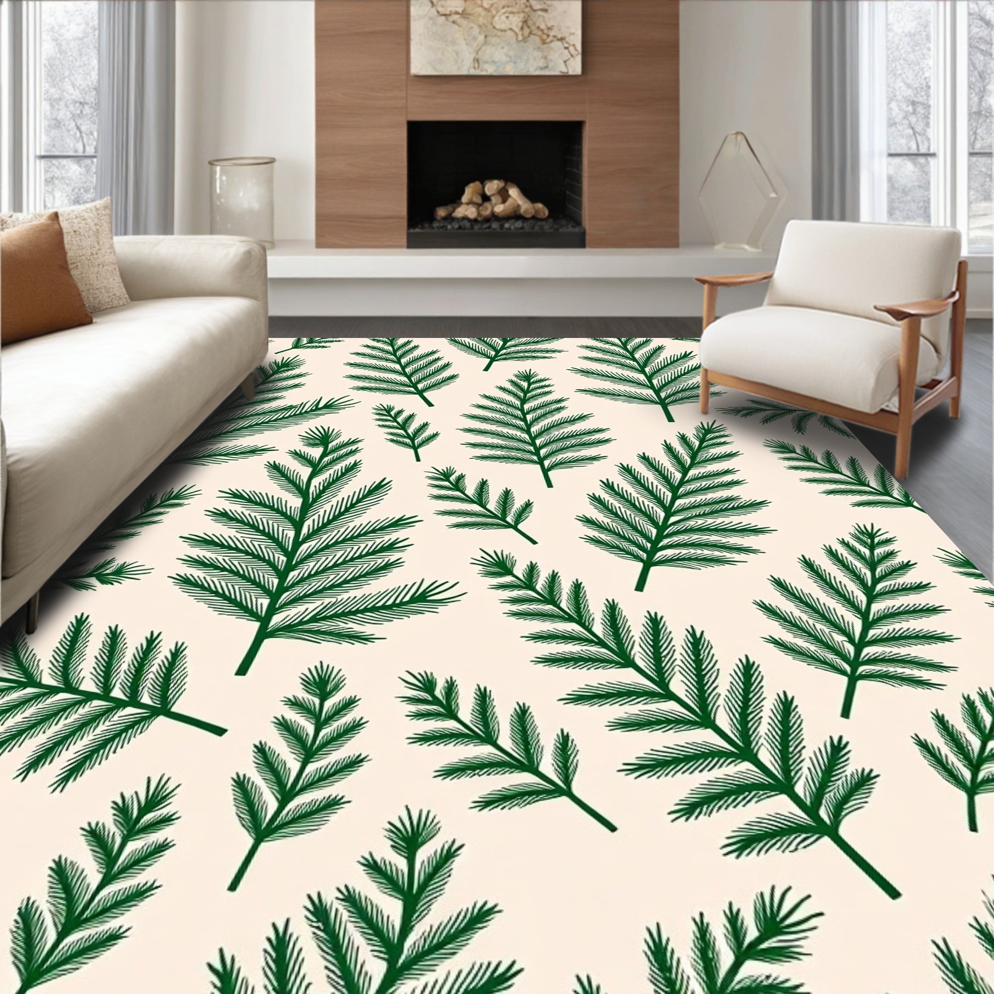 Forest Green Pine Branches Repeating Pattern Rug