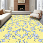 Pale Yellow Blue Floral Swirl Scroll Rug