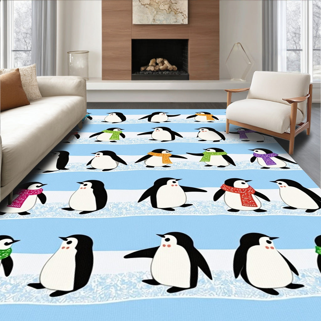 Charming Cold Weather Penguin Collection Rug