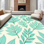 Teal Leafy Branches Cream Background Rug