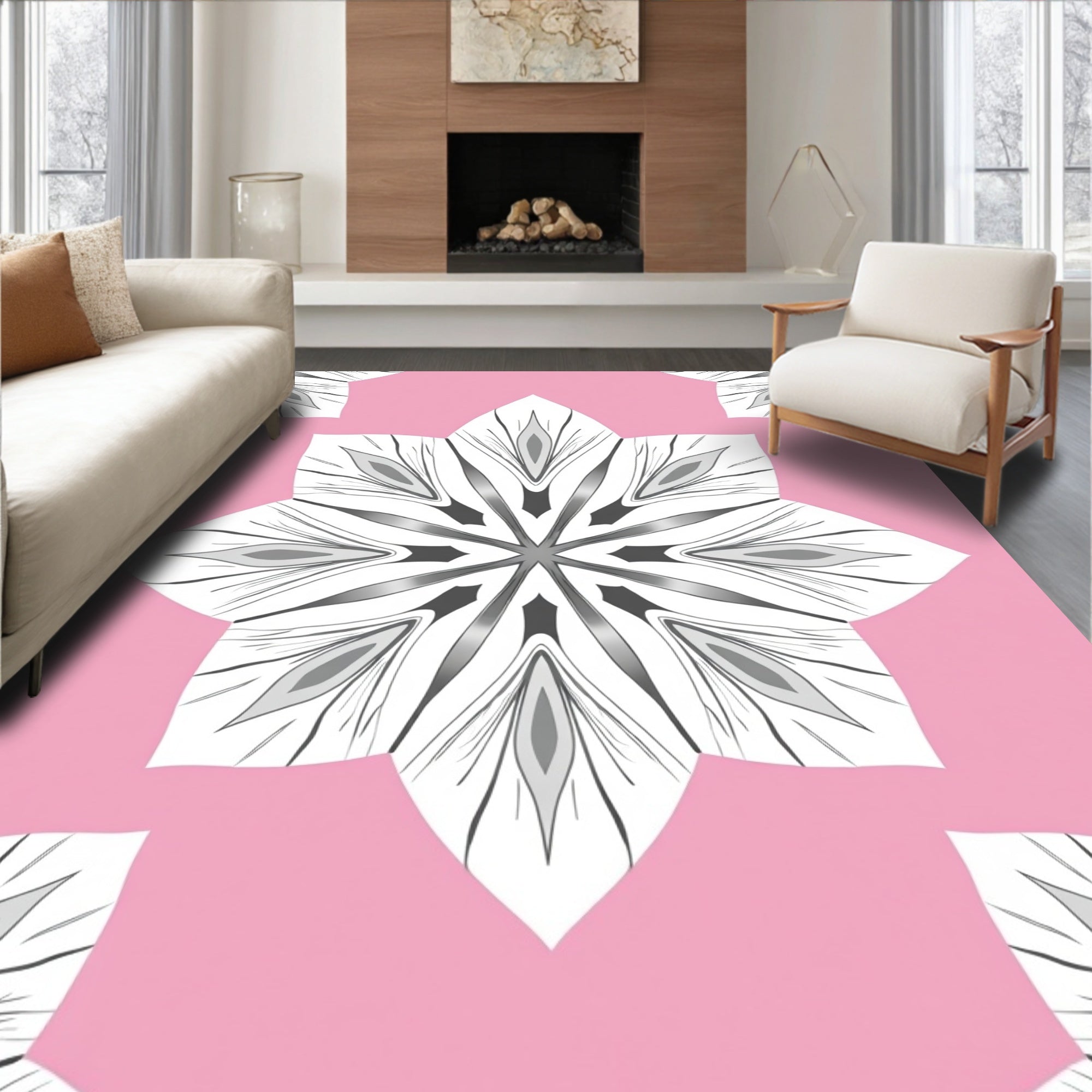 Pink and White Petal Kaleido Rug