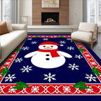 Festive Blue Snowman Holly Snowflake Frame Rug