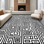 Monochrome Abstract Geometric Maze Rug