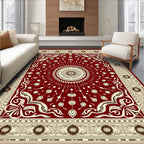 Deep Red Floral Sunburst Medallion Rug