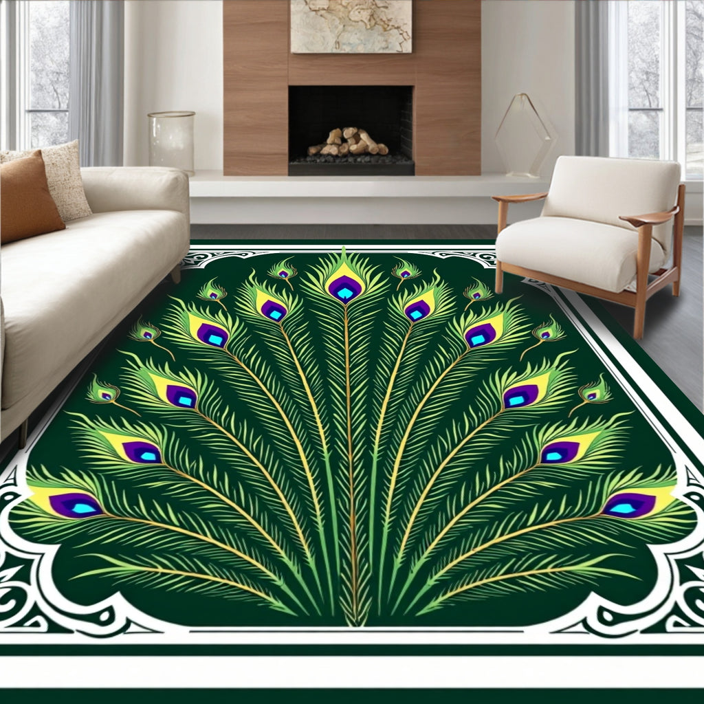 Emerald Peacock Feather Medallion Rug