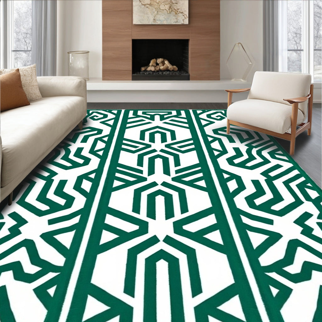 Emerald Green Geometric Maze Rug