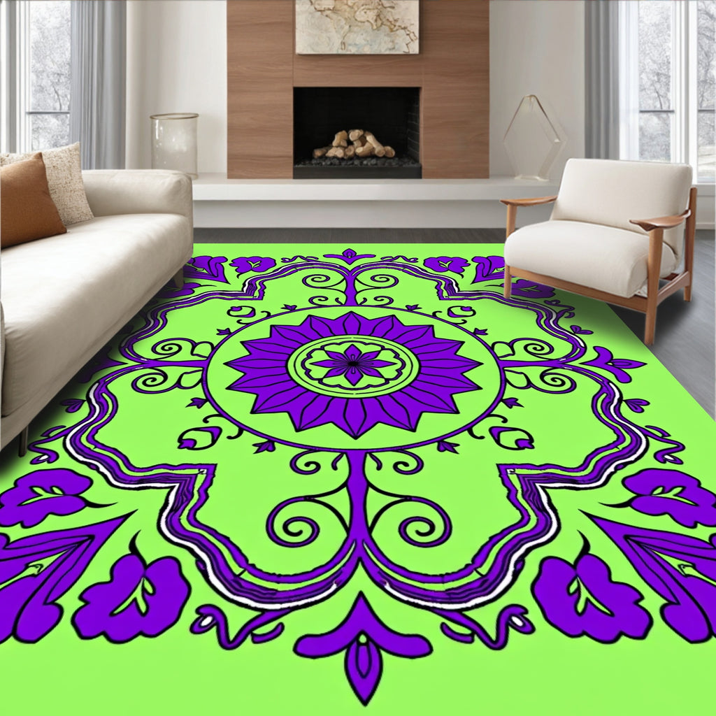 Vibrant Purple Floral Medallion Design Rug