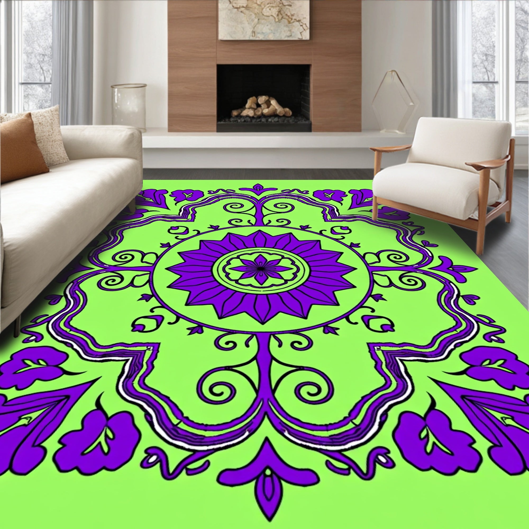 Vibrant Purple Floral Medallion Design Rug