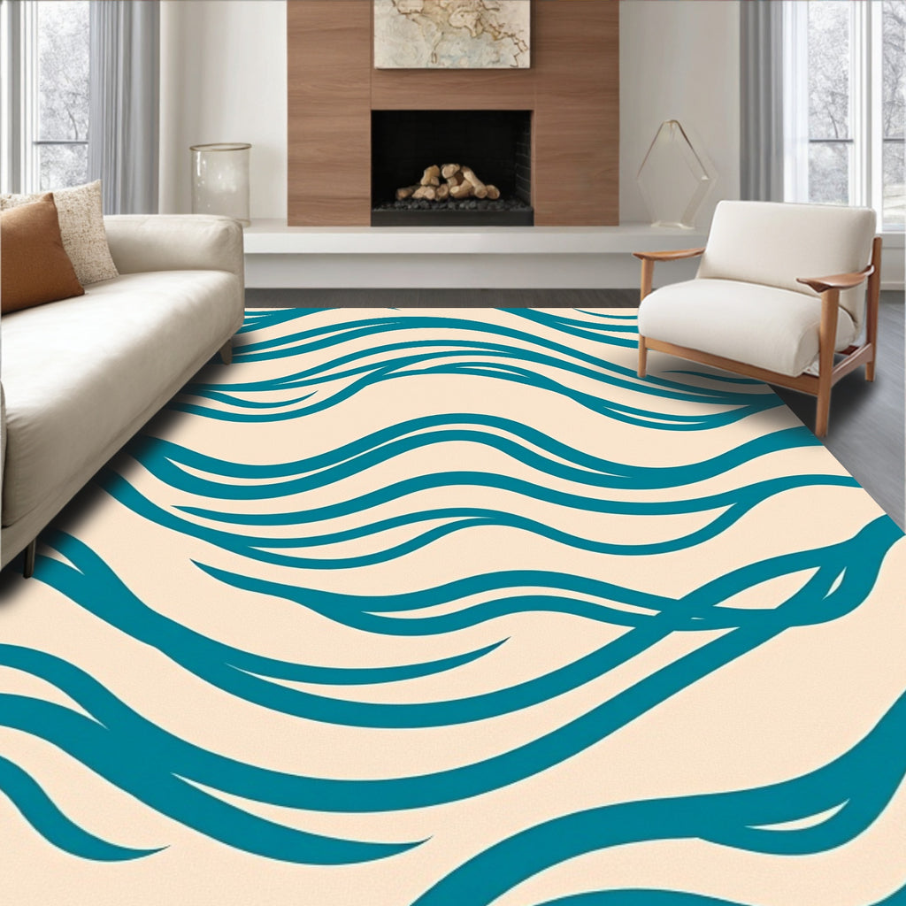 Teal Wave Abstract Background Rug