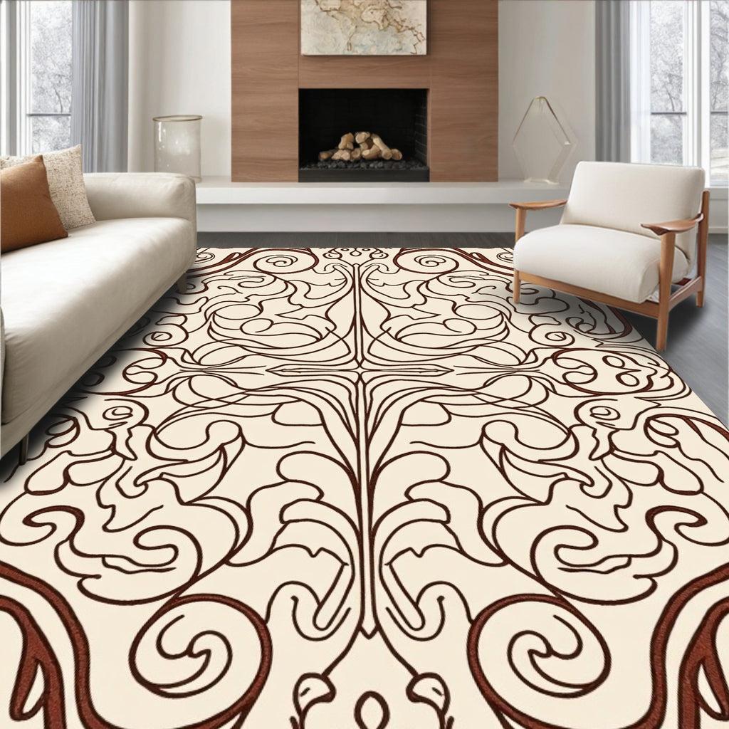 Cream Red Art Nouveau Swirl Rug