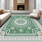 Emerald Green Medallion Floral Border Rug