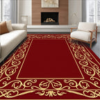 Ornate Gold Crimson Scroll Border Rug