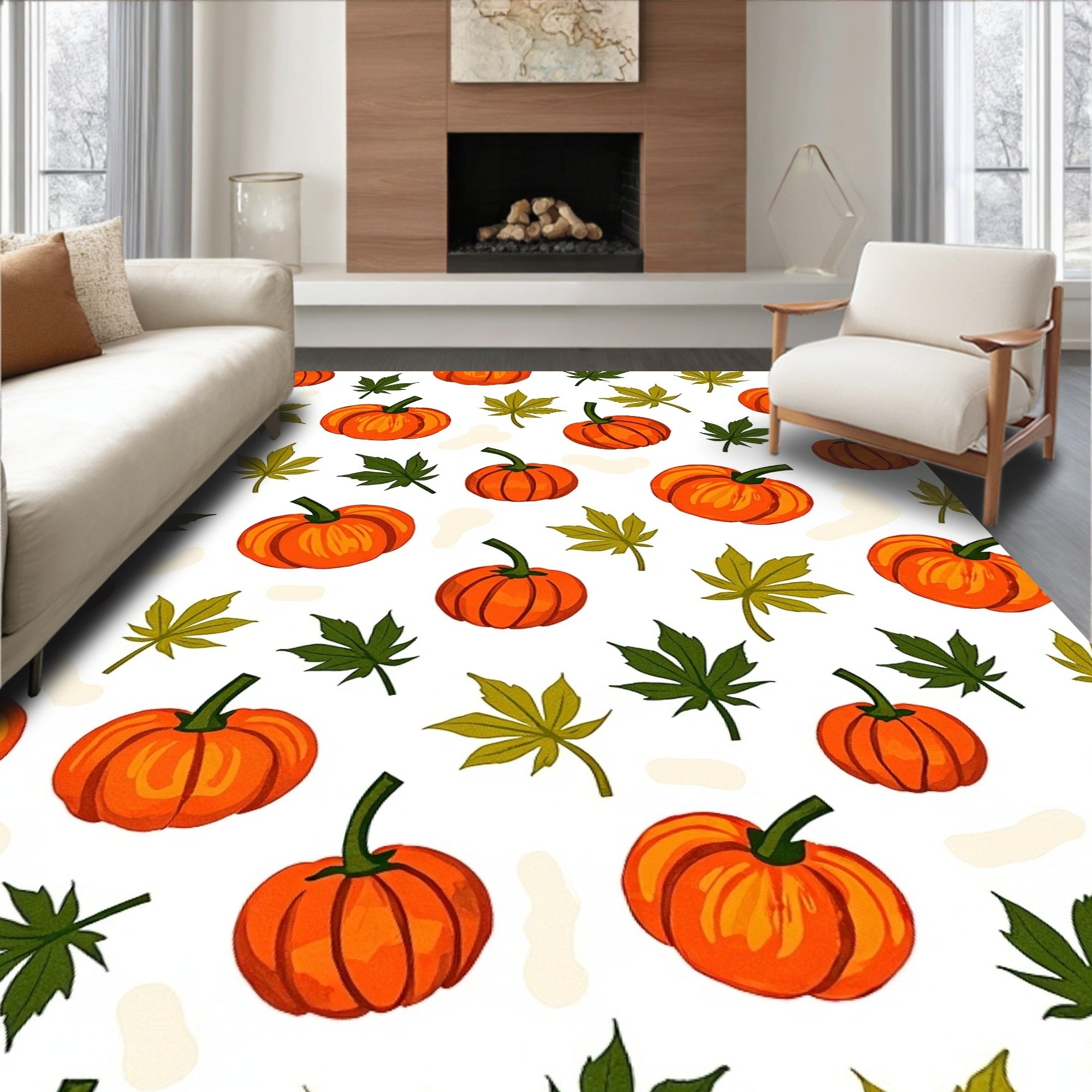 Autumn Pumpkin Leaf Scatter Rug