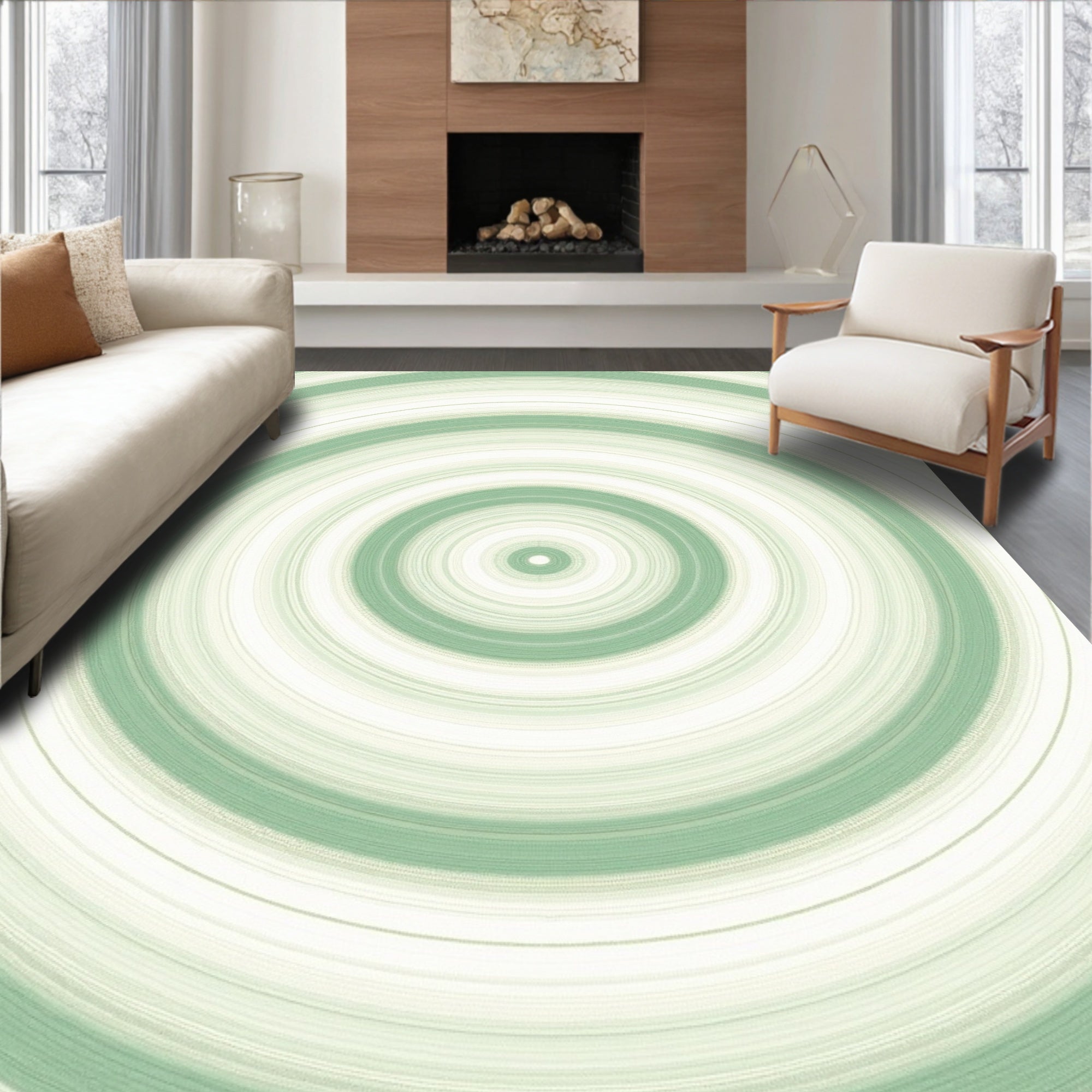 Sage Green Concentric Circles Rug