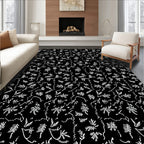 Black White Botanical Flourish Weave Rug