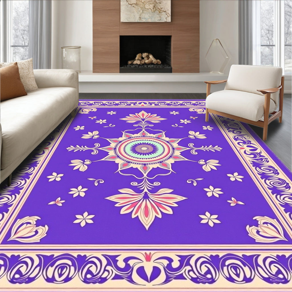Vibrant Purple Floral Medallion Rug