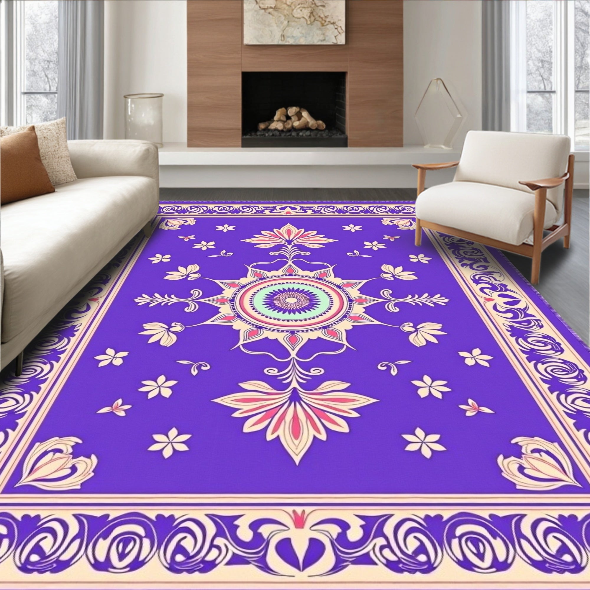 Vibrant Purple Floral Medallion Rug