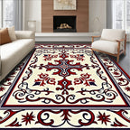 Crimson Navy Floral Medallion Frame Rug