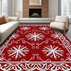Crimson White Snowflake Border Harmony Rug