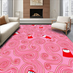 Whimsical Red Swirl Figures Pink Rug