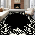 Cream Swirls Floral Laurel Border Rug