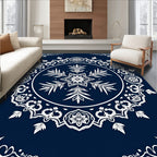 Navy Blue White Mandala Star Rug