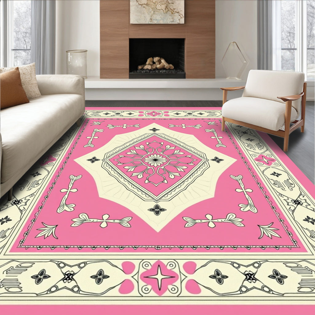 PinkCream Floral Medallion Art Deco Rug
