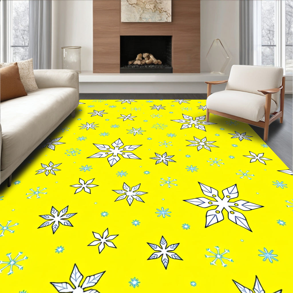 Bright Yellow Snowflakes Scattered Design Rug