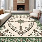Green Cream Floral Diamond Medallion Rug
