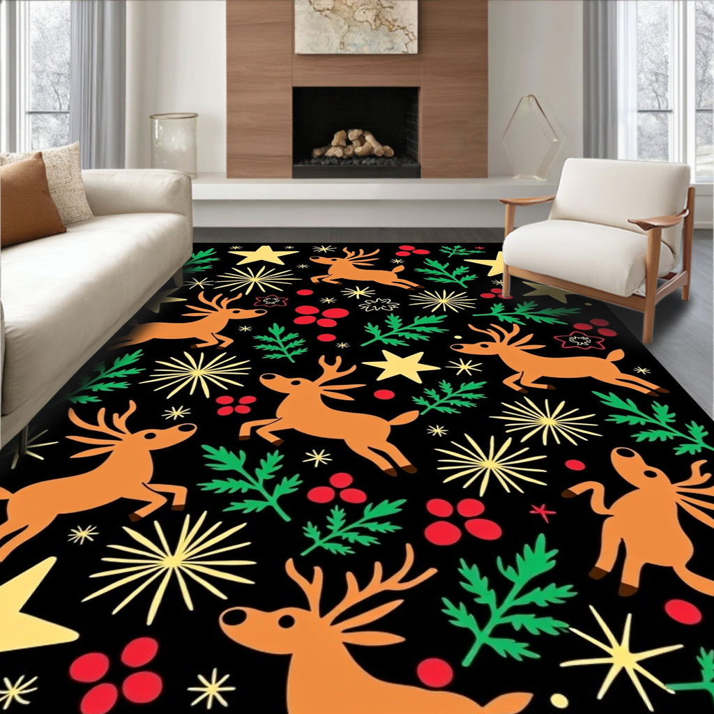 Whimsical Reindeer Forest Starry Night Rug